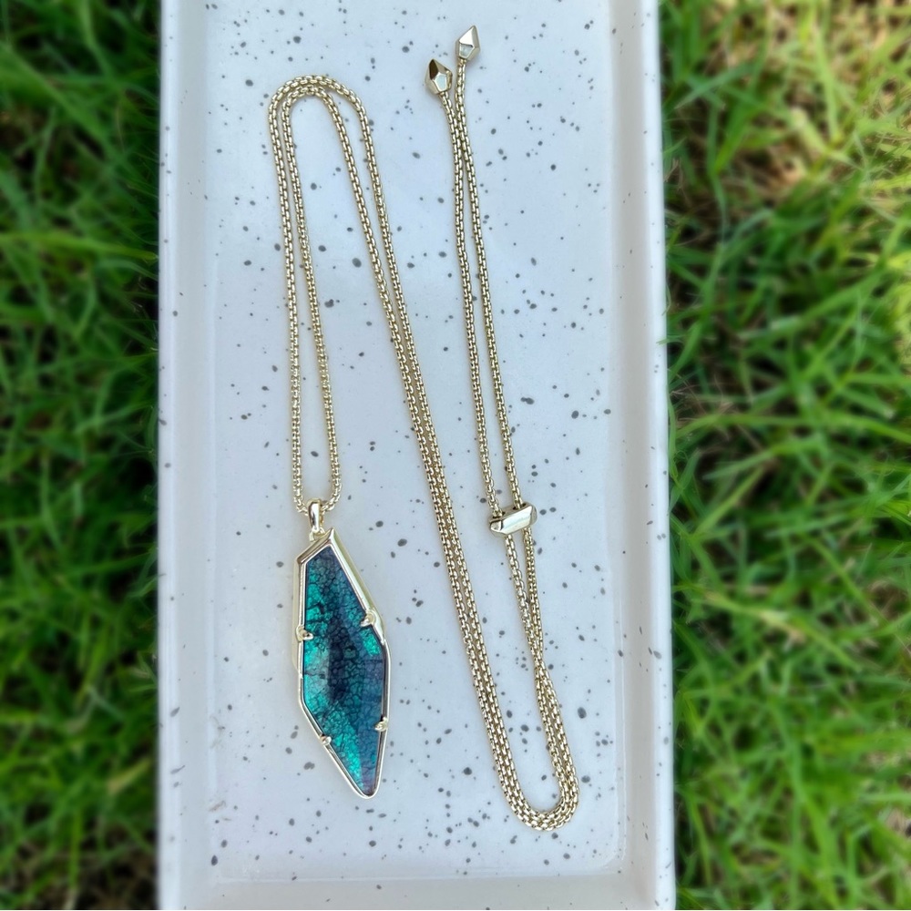 Kendra Scott Beatrice Long Necklace in Navy Crackle Illusion